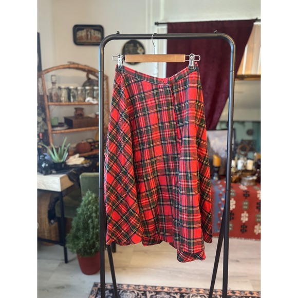 Red Plaid Tartan Midi Skirt ALine Flannel Vintage Classic - Picture 3 of 3